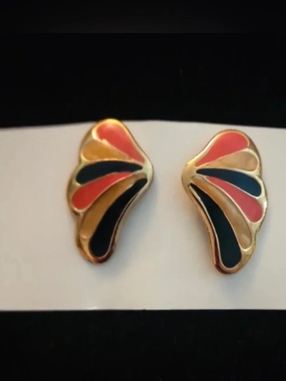 Vintage Enamel Colorful Butterfly Wings Pierced Earrings 1.5